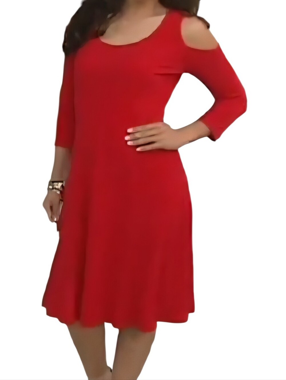 Susan Graver XL Liquid Knit Cold Shoulder Dress Like New Bold Red Color